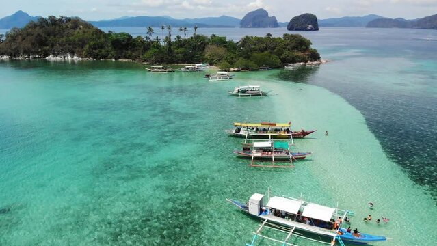 Beautiful landscape view of a tropical Snake island with tourists and boats