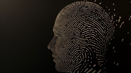 silhouette of front facing human head made out of a fingerprint breaking from back of the head.