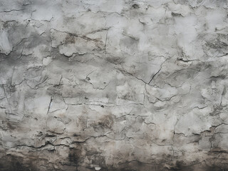 Close-up of vintage silver stone surface, unevenly plastered on an aged gray wall
