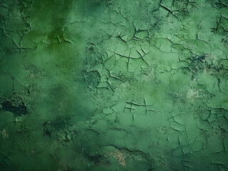 Background with textured surface of a green wall with cracks