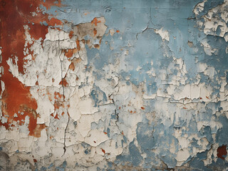 Grunge background showcasing texture of peeling paint with cracks and rust spots - obrazy, fototapety, plakaty