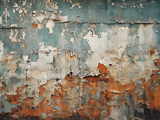 Grunge background with cracked, rusty spots on peeling paint - obrazy, fototapety, plakaty