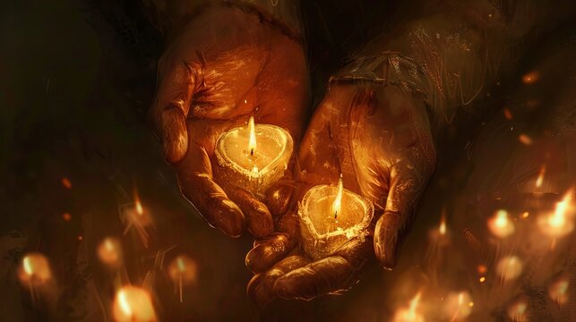 Amidst the flickering glow of candlelight, two hearts entwined, their hands held together in a tender embrace.