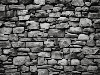 Obraz premium Black and white photograph featuring an old stone wall backdrop
