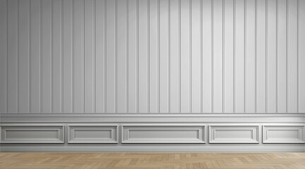 CLASSIC WHITE WALL BACKGROUND WALL PANELS WALL MOCKUP CLASSIC MODERN EMPTY ROOM MOCKUP COPY SPACE 3D RENDERING - CLASSIC INTERIOR DESIGN