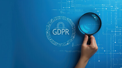 A person holding a magnifying glass next  to "GDPR" text, symbolizing data protection of personal identifiable information