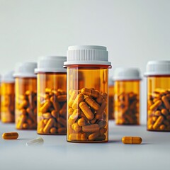 Pills and capsules on a gray background. 3d rendering.