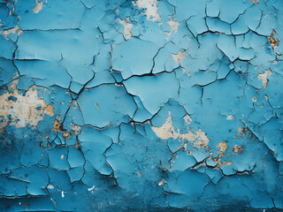 Background features wall with cracked blue paint