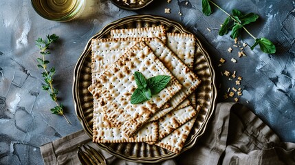 Jewish holiday Passover concept with matzah - obrazy, fototapety, plakaty
