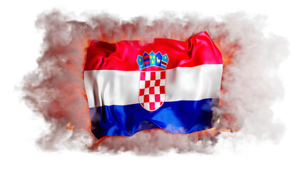Resplendent Croatian Flag Swathed in Smoldering Haze Against the Nights Veil