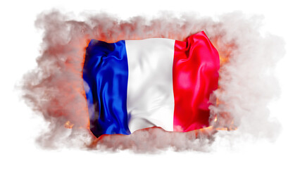 French Tricolor Flag Elegantly Resisting the Swirls of Smoke, a Testament to Liberty and Unity