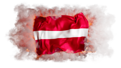 Latvian Flag Shrouded in Mystery and Smoke, Symbolizing Strength and National Identity