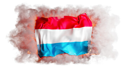 Luxembourgs Flag Swirling in Smoke, Reflecting the Nation's Heart and Resilience - obrazy, fototapety, plakaty