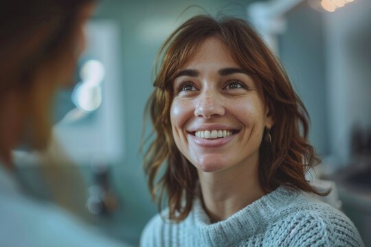 Smiling patient in a cozy sweater enjoying a heartwarming conversation