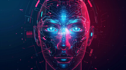 Futuristic vector face with sleek lines and high-tech elements, hinting at a world of advanced technology.