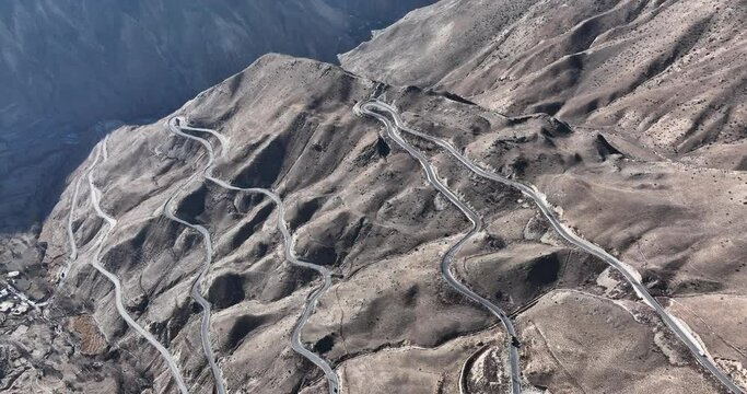 Aerial view of winding mountain road in tibet China