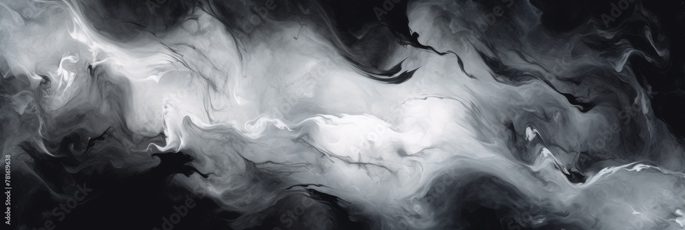 Poster dynamic smoke swirls in abstract art form on black background. generative ai