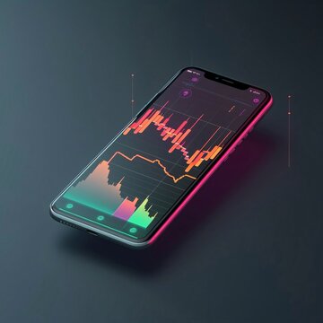 Smartphone with stock market chart on the screen. 3d rendering