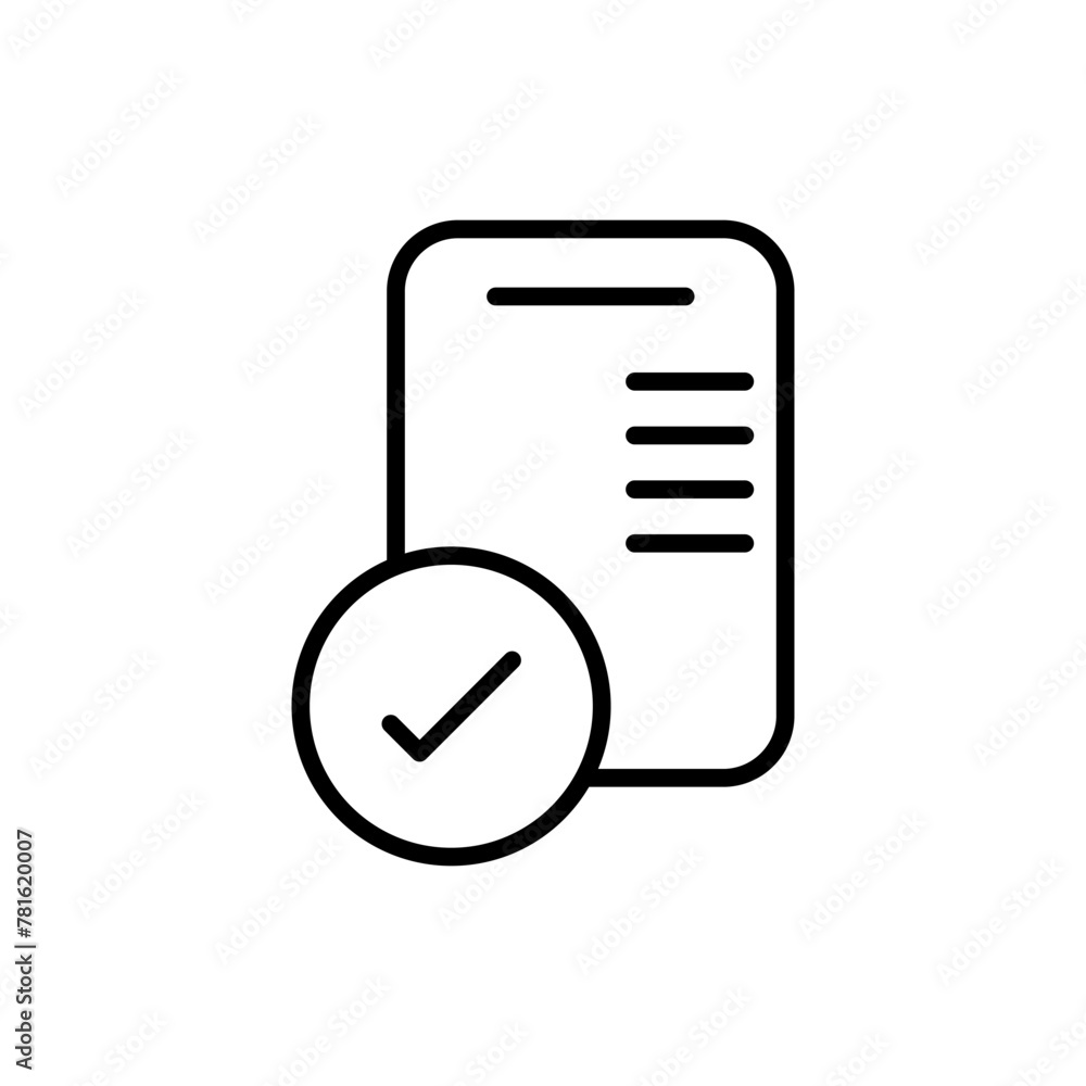 Poster document with a check mark vector. checklist linear icon. a sheet with a pen for filling. a tick and