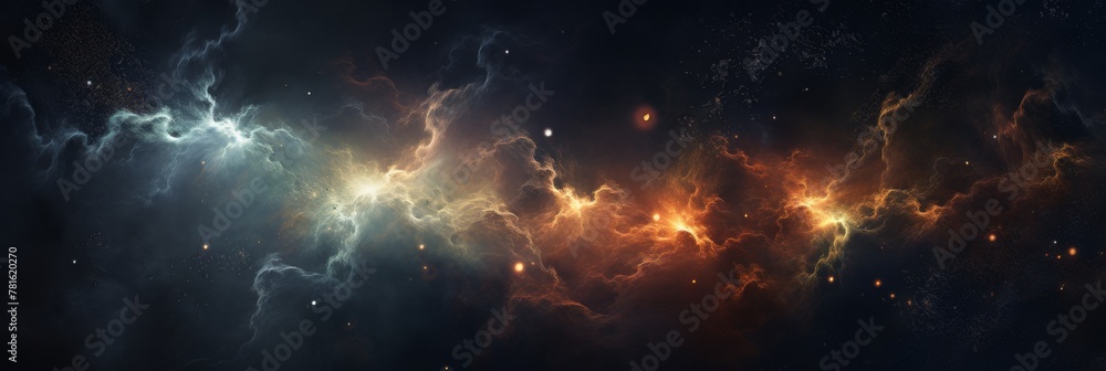 Poster cosmic nebula with luminous star clusters and interstellar dust. astrology background. generative ai