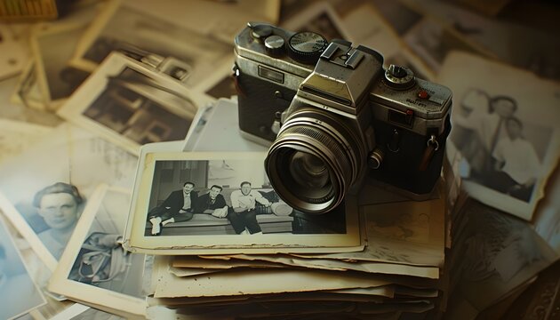 Analog camera with vintage photos