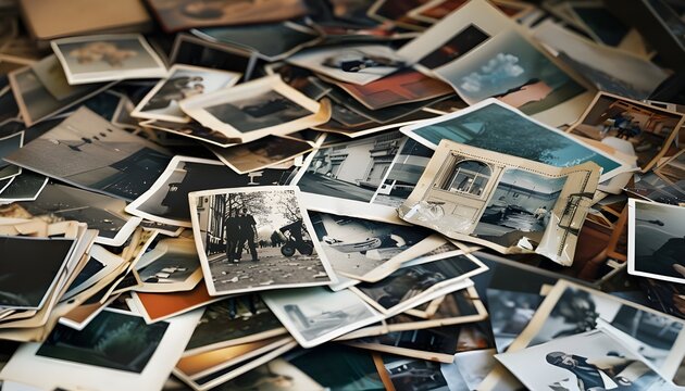 Stack of antique photographs: Memories and recollections through the pictures