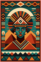 Stylized vector female portrait of african woman, female with cultural patterns symbolizing diversity and heritage. Ethnic poster with pride african woman's face for black history month or juneteenth