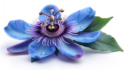 This is an isolated image of a passion flower (passiflora) on a white background. It is a beautiful large flower. - obrazy, fototapety, plakaty