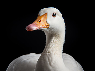 White goose down contrasts against black backdrop