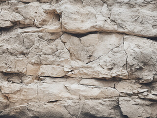 Aged stone wall close-up, displaying rough white rock texture with cutter marks