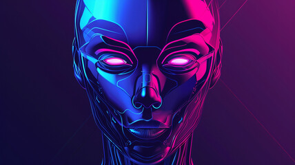 A futuristic graphical vector face featuring sleek lines and metallic accents, reminiscent of an advanced android or AI entity.