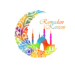 Ramadan Karim Arabic colored. Ramadan Kareem holiday. hand drawing. Not AI, Vector illustration