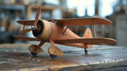 Toy Airplane on Wooden Table