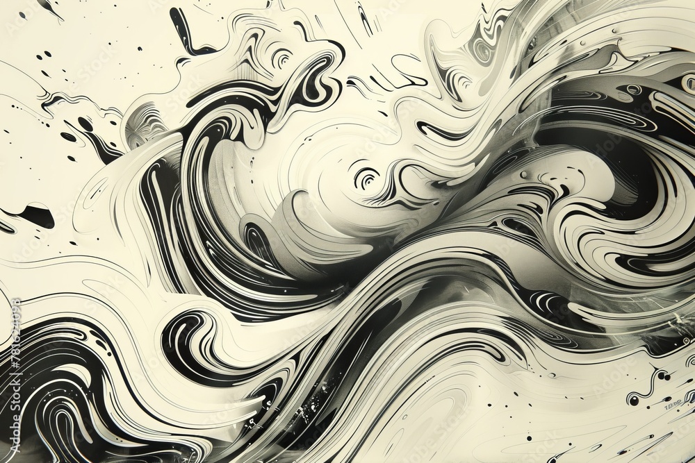 Wall mural capture the fluid dynamics of movement in a hand-drawn background, with dynamic lines and swirling p