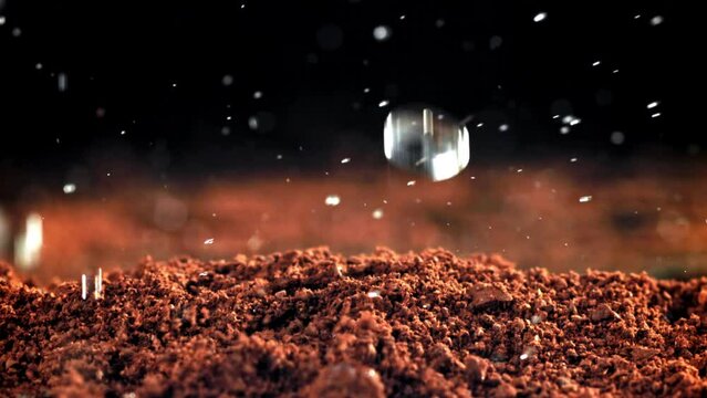 Super slow motion ground coffee . High quality FullHD footage
