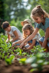 kids planting seeds during a biology conservation workshop