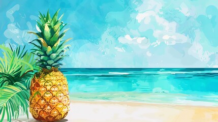 Bright summer backdrop with a pineapple for a beach wedding invitation or a summer party.