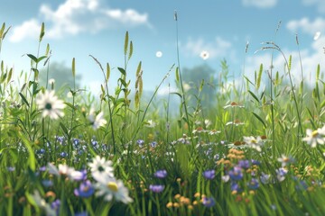 Invoke the gentle whispering of the breeze through tall grass and blossoming flowers in a tranquil spring meadow setting, imbuing your designs with a sense of movement and airiness.