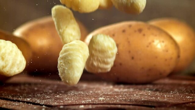 Super slow motion Italian gnocchi . High quality FullHD footage