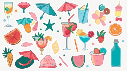 Cute summer stickers for your planner or scrapbook. Featuring beachy items like cocktails, bags, ice cream, bikinis, and beach hats. Perfect for capturing your summer memories.