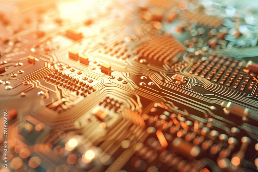 Poster close-up of a microchip surface showing intricate circuits and technology details