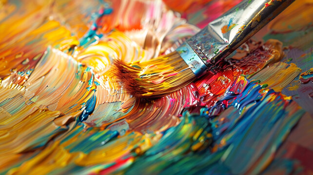 A paintbrush gliding smoothly across a canvas, leaving behind a trail of vibrant color and expressive marks in its wake.