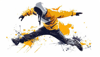 Dynamic graphic dancer in yellow and black - obrazy, fototapety, plakaty