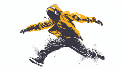 Dynamic street dance illustration in yellow and black