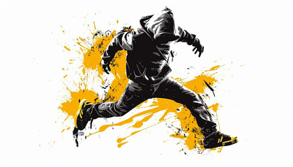 Dynamic splatter art dancer silhouette