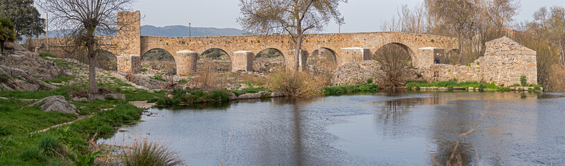 Congosto Bridge with the Tormes River in Guijuelo, Salamanca, Spain - obrazy, fototapety, plakaty