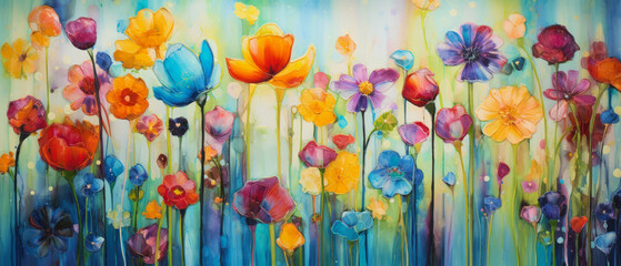 illustration of a colorful flower background in painting encaustic look