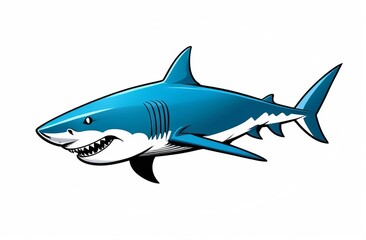 Obraz premium A streamlined cartoon shark with a cunning smile, isolated on a white background
