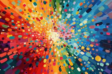 Abstract, colorful pointillism explosion. - obrazy, fototapety, plakaty