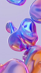 Holo abstract 3D shapes, future movement, light, and colors, holographic touch, futuristic environment, textures neon style.